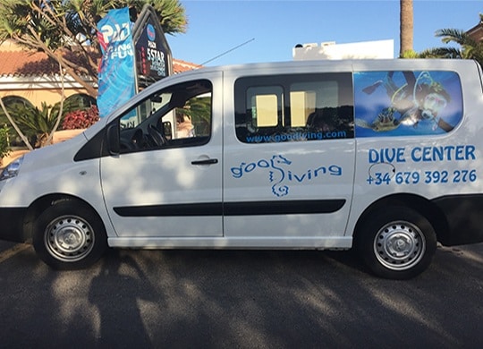 On land transportation: Our GooDiving van